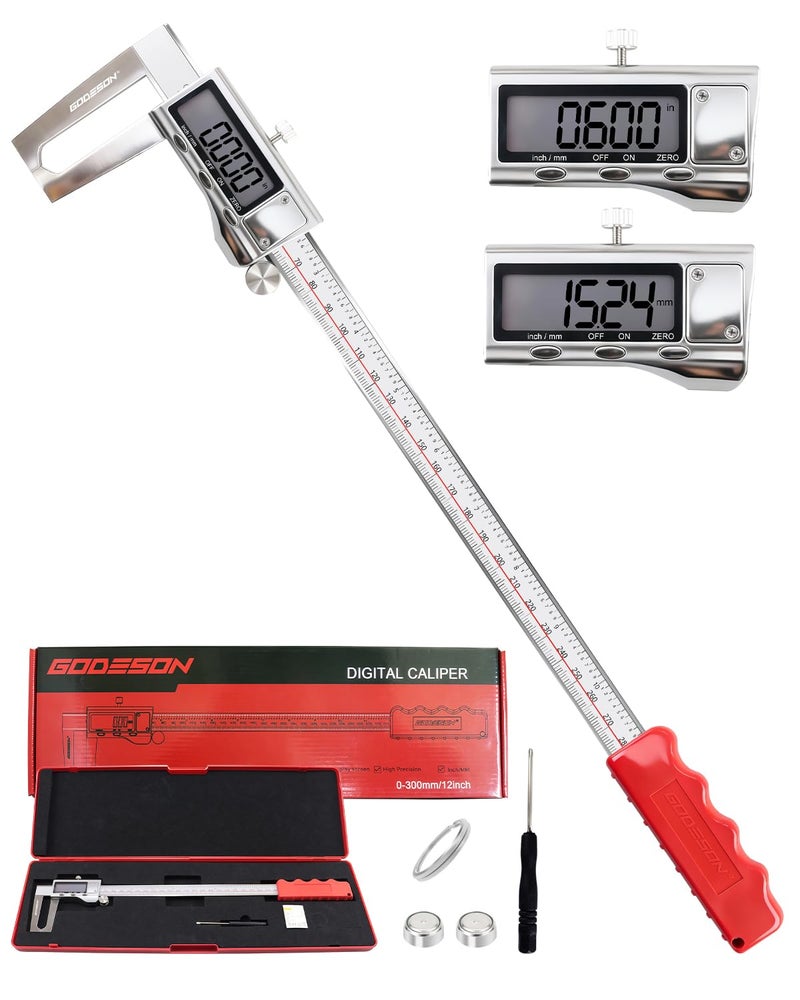 GODESON Digital Caliper 12 inch with Outer Groove, Brake Disc Rotor measuring tool, Stainless Steel Digital Calipers for 3D Printing & DIY, LCD Display, Inch/MM Units, Auto-Off, Rubberized Grip & Storage Case - Image 1